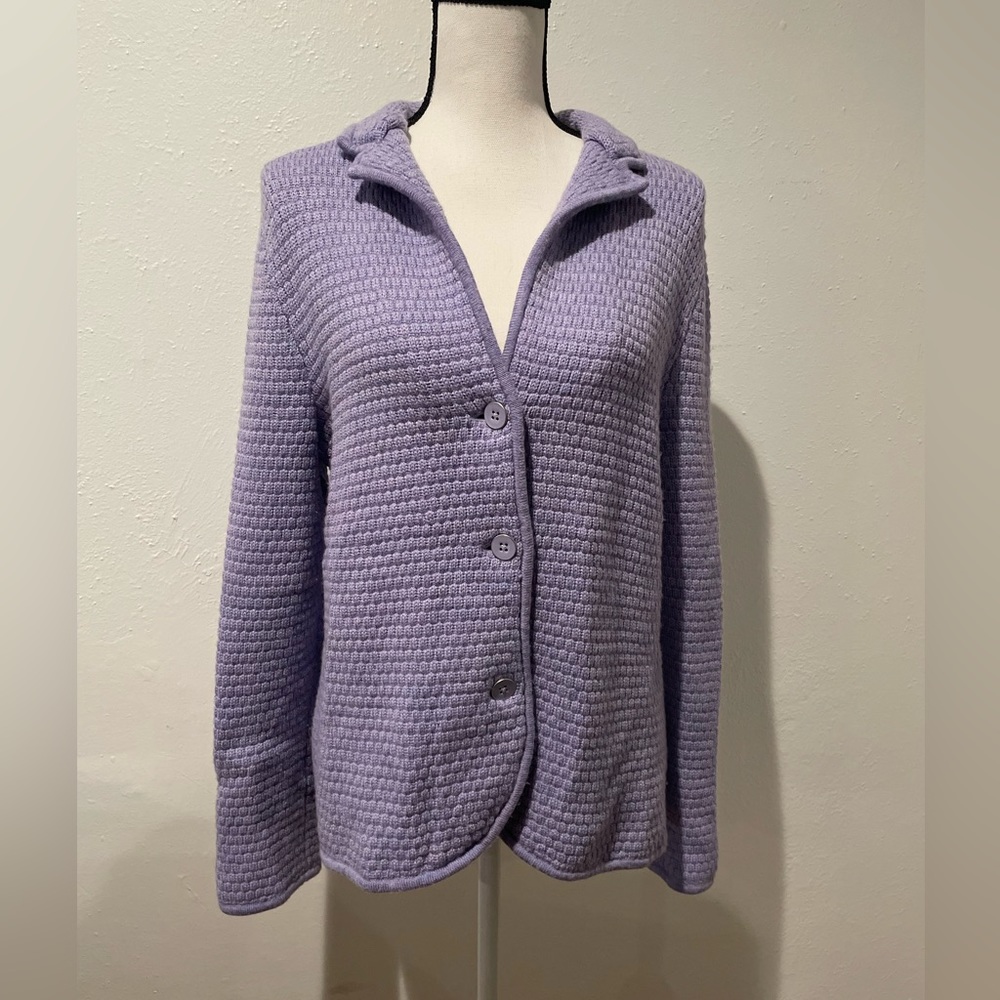 TALBOTS 100% Pure Merino Wool Winter Button Up Sweater Cardigan Purple XL